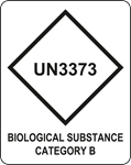Advarselsdiamant hvori der står UN3373, Biological Substance Catergory B